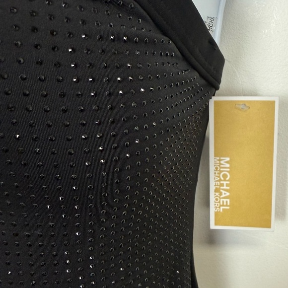 Michael Kors Studded Tankini Top Womens Size Medium Black Bikini Top Swim NWT - Picture 5 of 11